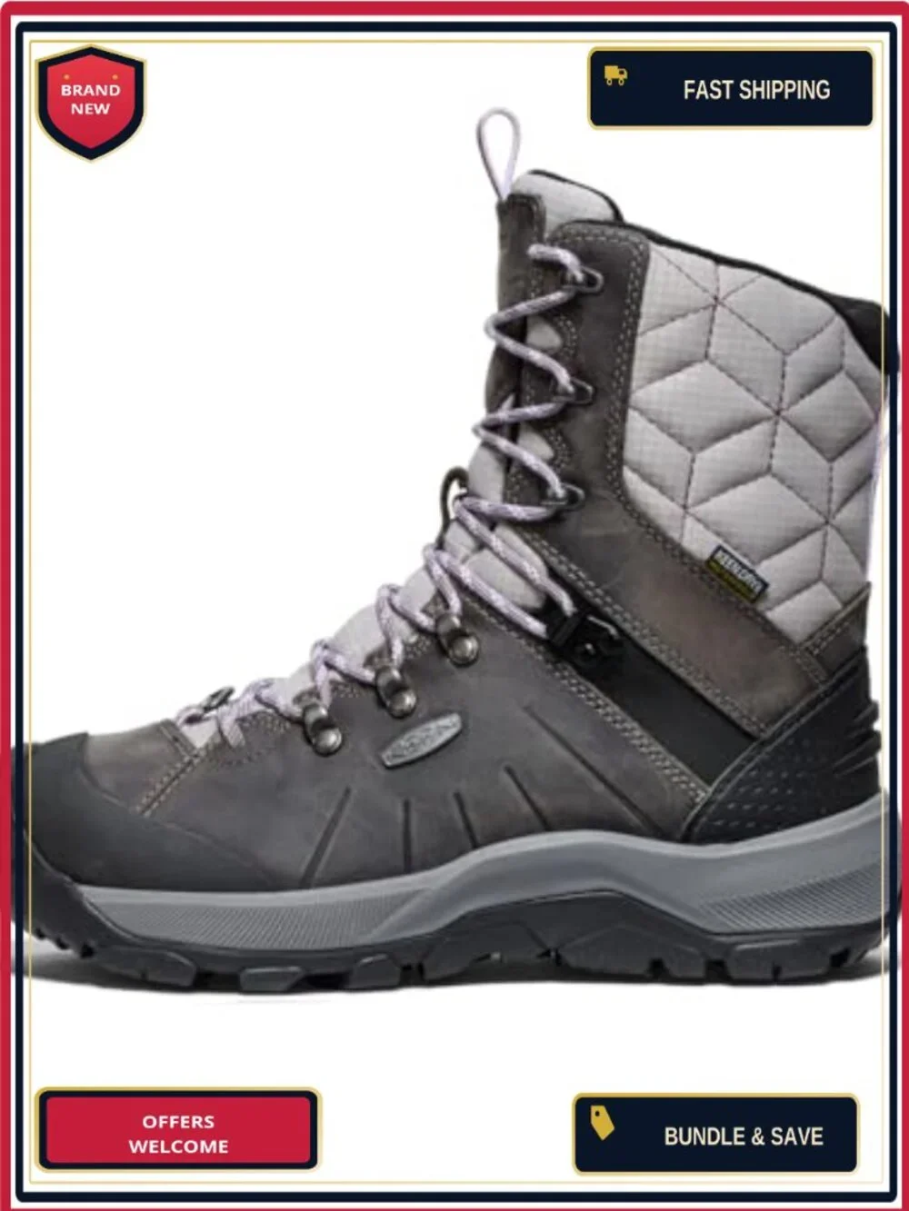 Waterproof Insulated Leather Winter Snow Boots Mid-Calf Lace-Up